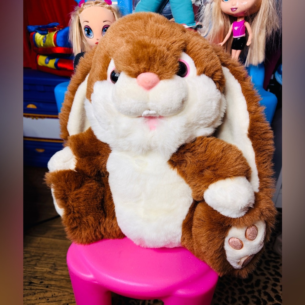 Vintage brown and pink plush bunny